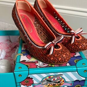 Poetic License Orange and Brown Woven Wedges